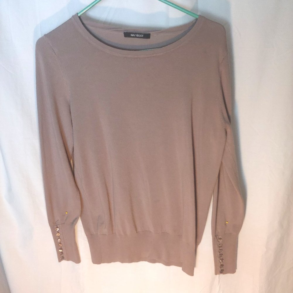 "Navy boot Lightweight Sweater with Boat Neck and Stylish Sleeve Buttons"